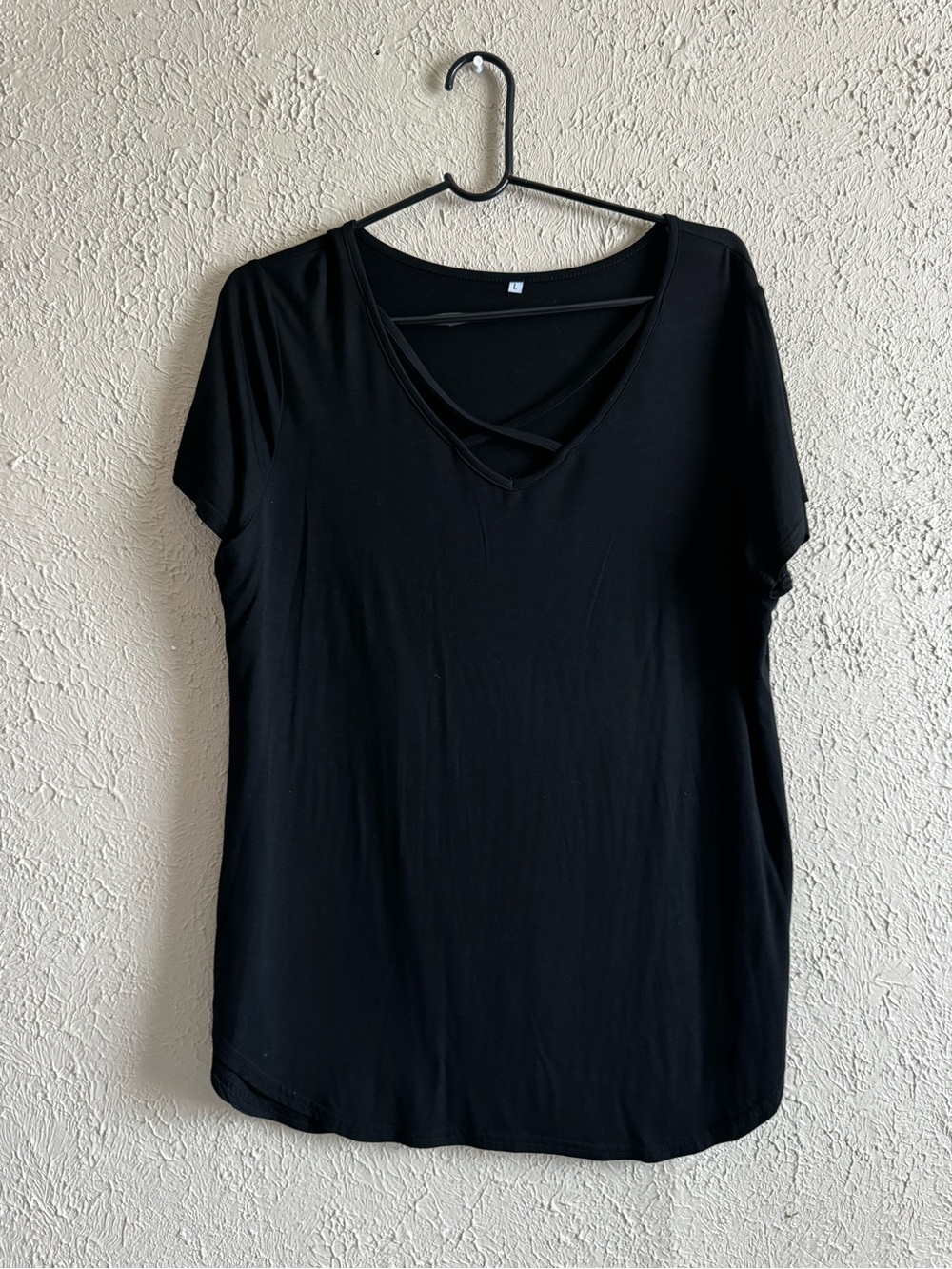 Women’s Black Crisscross V-Neck Short Sleeve Tee